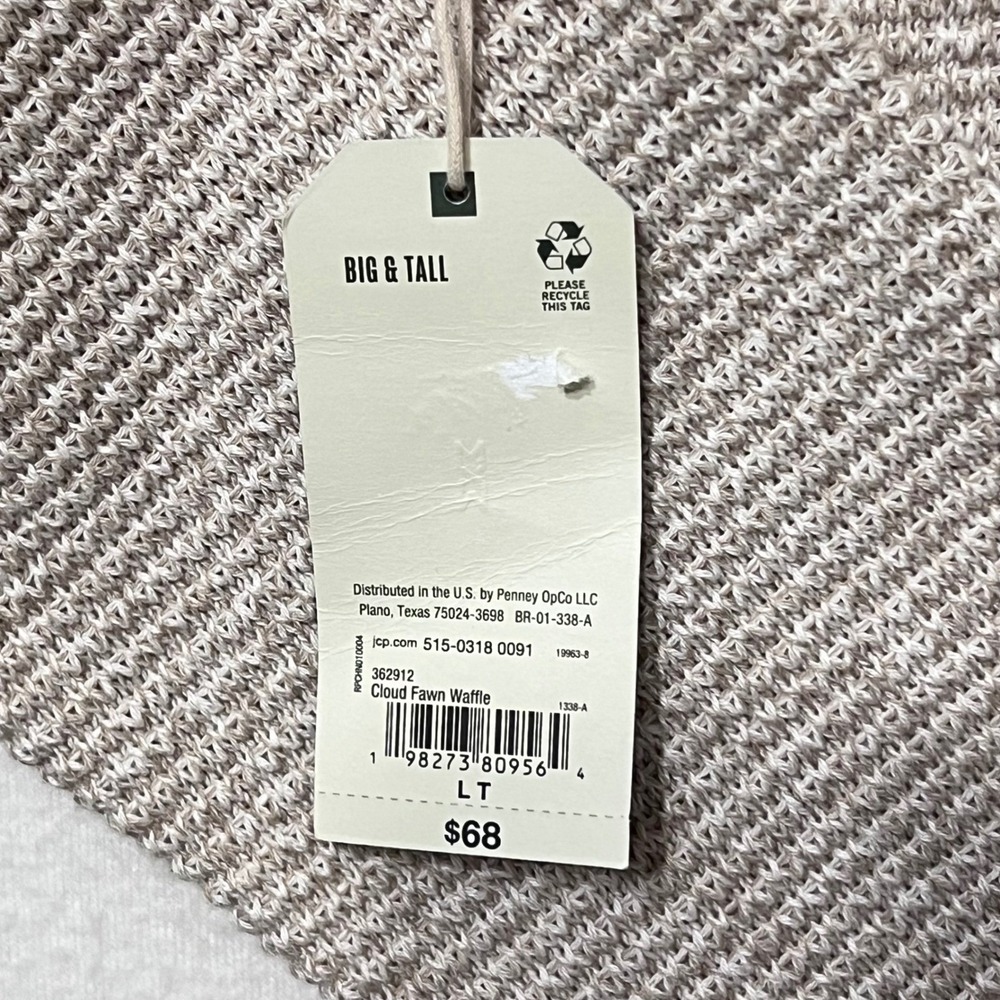 Men's Mutual Weave Crew Neck Long Sleeve Sweater LT Beige Neutral Cotton Casual - Picture 9 of 9